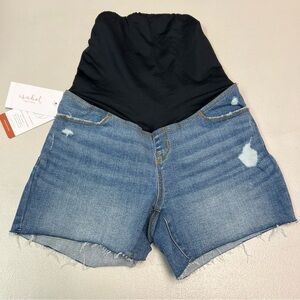 Isabel Maternity Super Stretch Blue Denim Midi Short Size 2